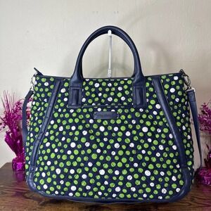 VERA BRADLEY Lucky Navy. Green, and White Dots Trimmed Satchel Tote with strap